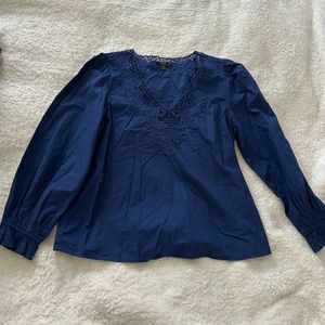 Jcrew lace trim tunic blouse, size M, navy blue cotton